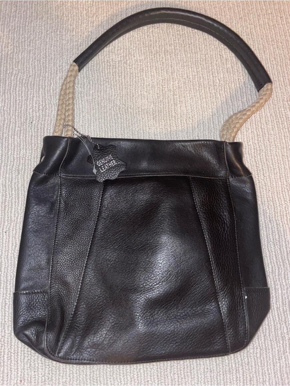 Genuine Leather Black Shoulder Bag with Braided Shoulder Detail c51